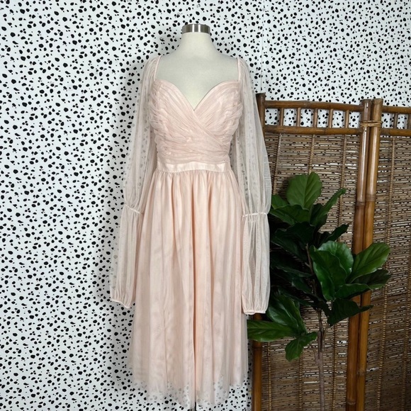 NEW Eloquii | Nabela Blush Pink Puff Sleeve Tulle Plus Size Midi Cocktail Dress - Picture 6 of 6